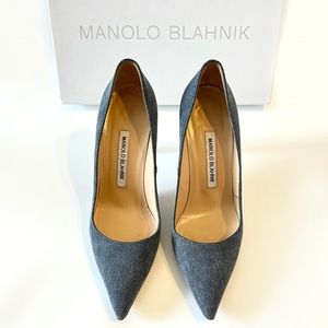 Manolo Blahnik Denim BB Pointed Toe Pumps